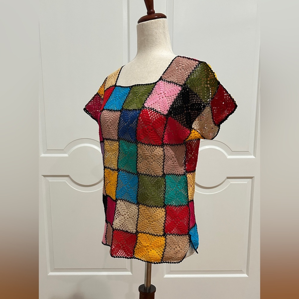 One of the kind Multicolor Zapotec crochet blouse from Oaxaca. - Picture 7 of 8